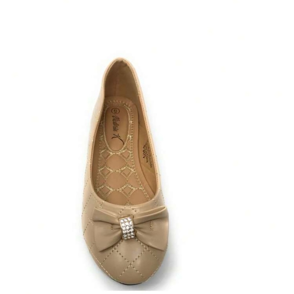 Elegant Beige Quilted Ballet Flats with Bow